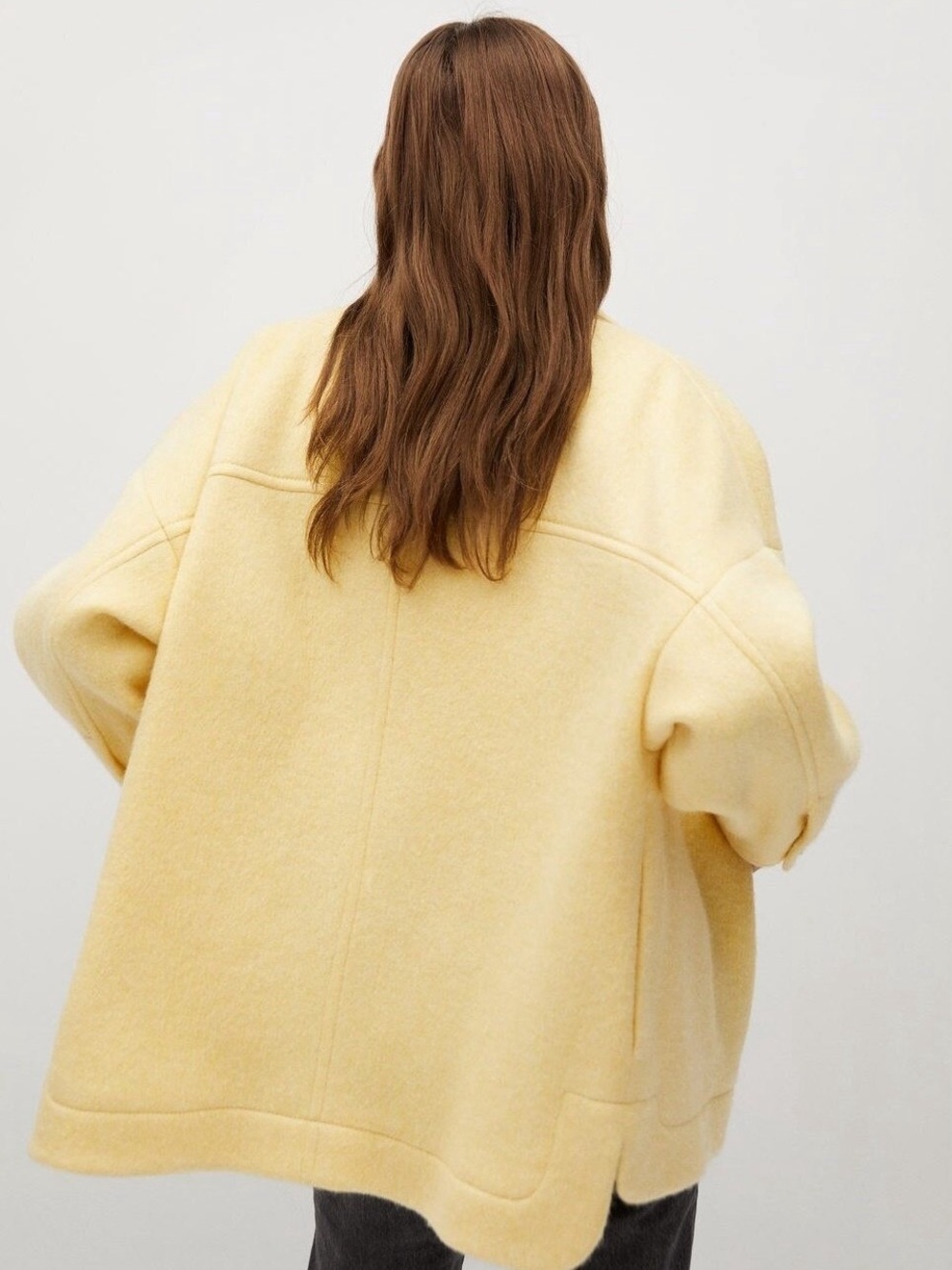 Mango Oversized Utility Jacket Butter Yellow Wool-Look Size Small Fall Chic - Picture 3 of 12
